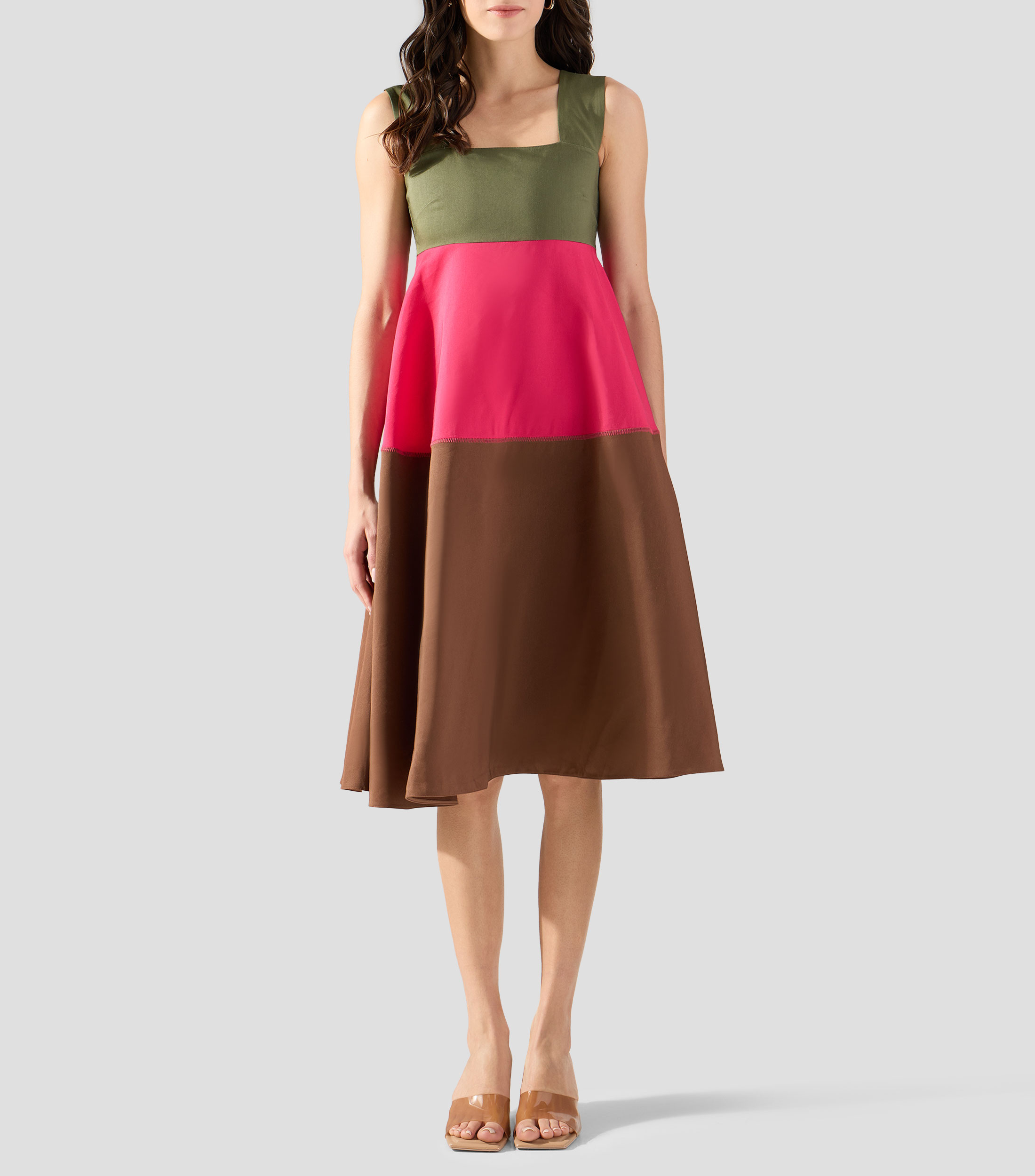 Vestido midi con franjas Mujer